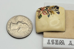 Vintage Floral Enamel Stud Earrings Beige/Multicolor Square Pierced Twenty West
