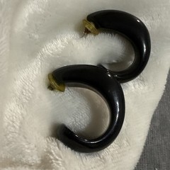 VTG Acrylic Lucite Chunky Puffy Hoop Black Earrings Modernist Sculptural