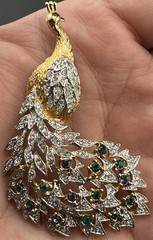 Designer (Panetta?) Signed Pave Rhinestone Peacock Brooch