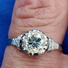 Original EARTH MINED DIAMOND Cushion cut Deco Engagement Ring PLATINUM Solitare