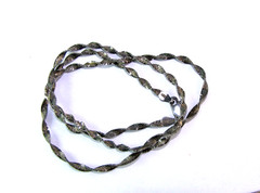 FAS Twisted Herringbone Necklace 20″ Long Chain Vintage Sterling Silver Patina