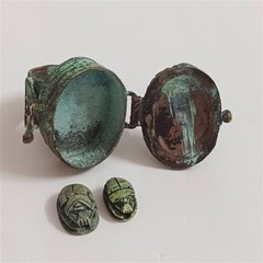 Rare Handmade Egyptian Falcon Copper Ring Turquoise Stone Antique Style Jewelry