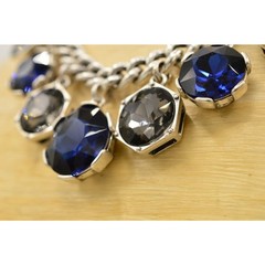 KC Vintage Collar Necklace Heavy Rhinestone Crystal Chunky Blue Gray Signed BinR