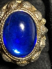 Vintage Large Chinese Blue Inlay Stone Ring Expandable Silver Toned