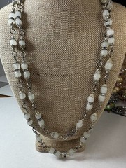 Vintage Necklace Frosted White Beads Chain Heavy Glass 56 in