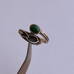 Ancient Vintage Victorian Sterling Silver Ring Engraved Green Jade Size 10