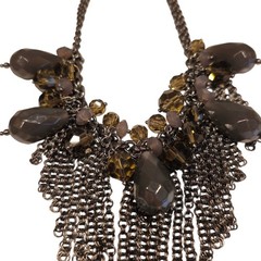 Lia Sophia Fringe Chains Glass & Acrylic Beaded Chunky Statement Boho Necklace