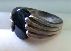 Sterling Silver Black Onyx Ring By Hajj Asymmetrical Setting Designer Signed