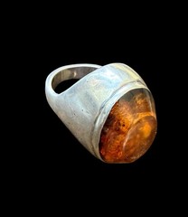 Modernist Baltic Amber Sterling Silver Dome Ring Size 8 Heavy 36.0g