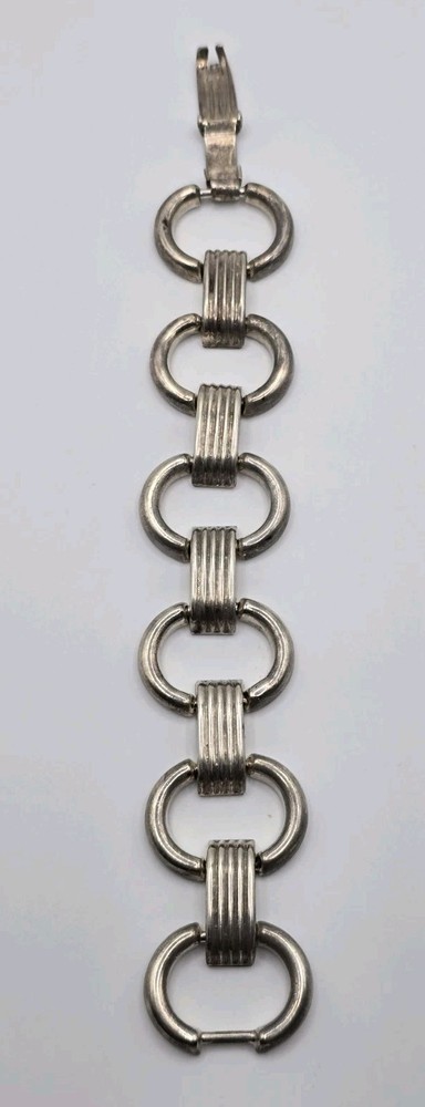 Vtg Sterling Silver 925 Taxco Mexico Modernist Circle Link Bracelet 6.75″ 30g