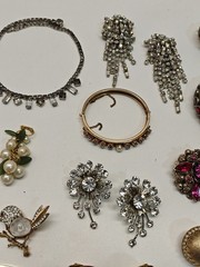 Vintage Rhinestone & Other Jewelry Lot Bracelets, Earring, Necklaces Etc.