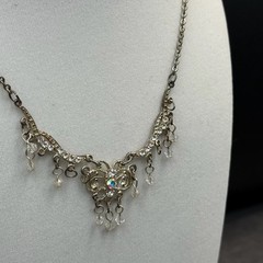 Vintage Style Silver Tone Rhinestone Filigree Dangle Choker Necklace Women’s
