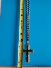Vintage Signed SWOBODA Likely Jade Cross Pendant Chain Necklace Large 2.5in