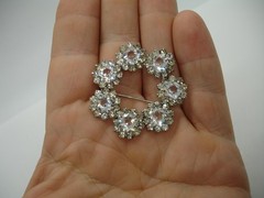 1.5″ elegant bridal rhinestone STERLING BROOCH PIN 7 big crystal clear jewels