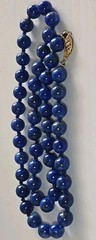 Vintage 19″ Natural Lapis Lazuli Bead Necklace – 14K Gold Clasp – Hand-Knotted