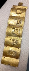 Vintage Peruvian Alpaca Bracelet Story Teller Gold Tone Brass Wide Cuff Repousse
