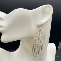 Vintage Silver-Tone Spike Tassel Dolphin Dangle Chandelier French Wire Earrings