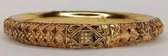 Vintage Face Clad Gold Bangle Ornate Filigree Bracelet Boho Chic Marked F.C.