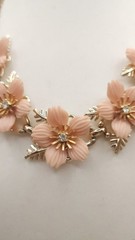 Vintage 1950s Pink Thermoset Flower Necklace & Screw Back Earrings Jewelry Set