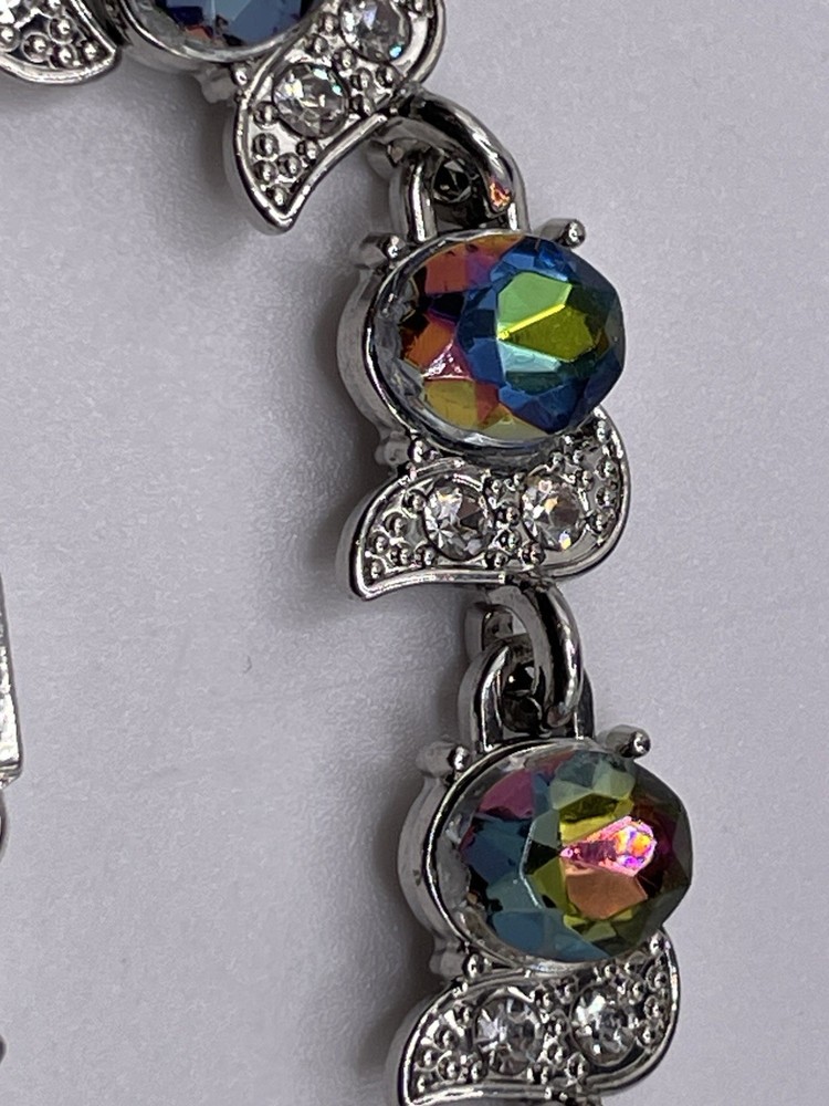 Vintage Watermelon Rhinestone Bracelet Silver Tone Variable Size