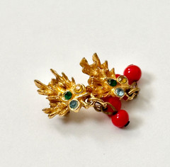 Vintage Multicolor Rhinestone Glass Beaded Dangle Drop Earrings Gold Tone