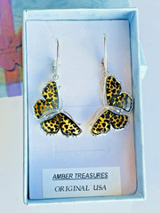 Butterfly Genuine Baltic Amber Earrings Vintage Egg Yolk Butterscotch Polish 老琥珀