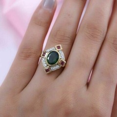 3.45Ct Art Deco Style Green Lab Created Emerald Engagement 14K Gold Finish Ring