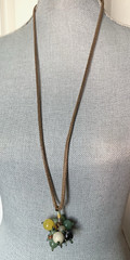 Vintage Jade Grape Necklace Cluster Beads gem stone mix On Long cord Multi Color