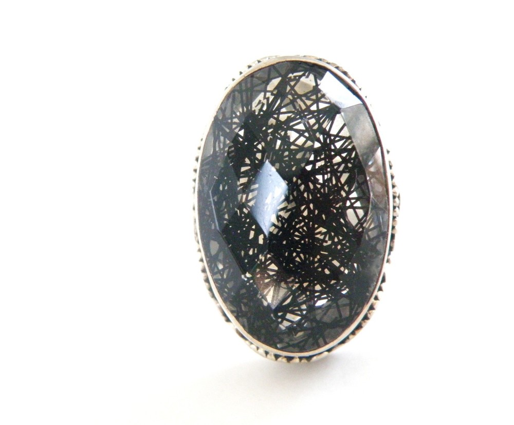 Heavy Sterling Silver 925 Rutilated Quartz Chunky Statement Ring Size 7