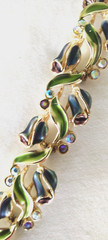 Rare Signed BSK Vintage Gorgeous Enameled AB Rhinestone flower 5 link Bracelet
