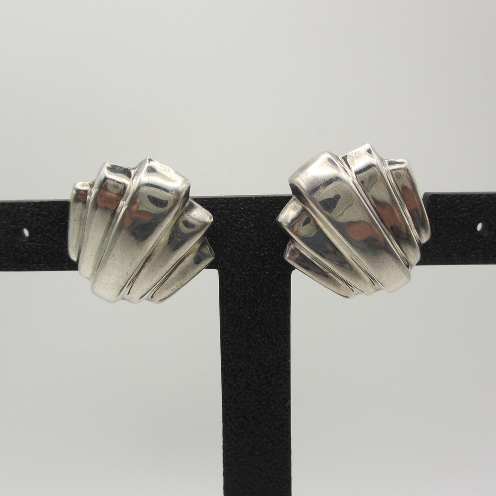 Vintage Sterling Silver Earrings Shell Ribbed Post Backs For Pierced Ears
