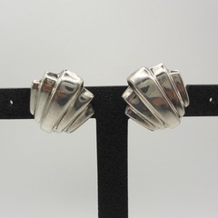 Vintage Sterling Silver Earrings Shell Ribbed Post Backs For Pierced Ears