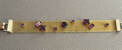 ☘☘☘Mesh Gold Tone Bracelet with Faux Amethyst Prong Set Stones Foldover Clasp☘☘☘