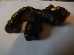 VTG 1940S 1950S EBONY WOOD DOG HAND PAINTED CARVED PIN BROOCH MARTHA SLEEPER