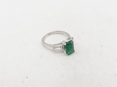Vintage $6000 3.50ct Colombian Emerald VS G Diamond 14k White Gold Wedding Ring
