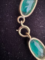 Stunning Antique Art Deco Emerald Green Glass Panel Link Bracelet 1930’s