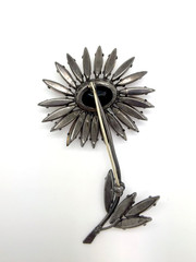 Vintage Schreiner Deep Red Rhinestone Daisy Flower Brooch Pin