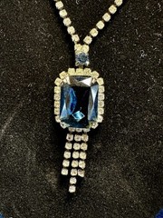 Vintage London Blue Topaz Color Rhinestone Necklace Choker 16” Glass