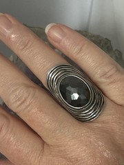 Vintage PZ or PAZ Hematite and .925 Modernist Textured Multi Band Ring size 8.75