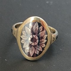 Niello Floral Ring Gilded Silver Oval Vintage Statement Size 8.5 Vintage 875