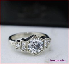 1.50 Ct Round Lab-Created Diamond Ring Hexagon Art Deco Milgrain Silver Band