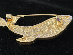 Lot of 3 Black Enamel Blue Rhinestone Fish Whale Brooch Nautical Sea Life Beach