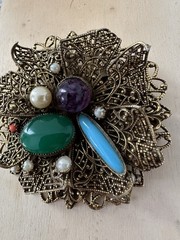 1950s German Filigree Inset Accents Brooch Or Necklace Pedant