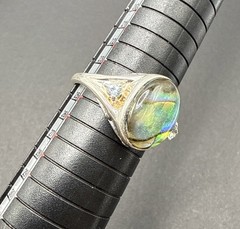 925 Sterling Silver Avon RJ Blue Topaz Gemstone & Abalone Ring Size 12 B61a