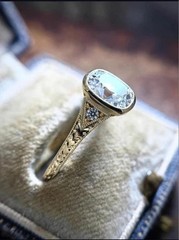 Art Deco Style Cushion Cut Lab Created Diamond 14k Yellow Gold FN Wedding Ring