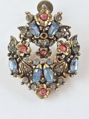 Vtg 50s Signed Hollycraft Multi color Rhinestone 2 Single Earrings Clip On