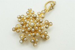 ANTIQUE ENGLISH VICTORIAN 15K GOLD PEARL SNOWFLAKE STAR BROOCH / PENDANT