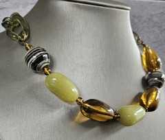 Lucite Links Chain Necklace Root Beer Glass Stone Acrylic Beaded Chunky Jewelry