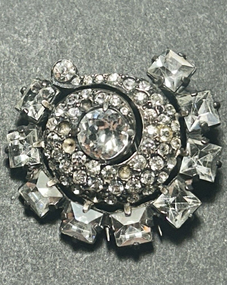 VTG 1940s Eisenberg Original Sterling Silver Rhinestones Spiral Fur Clip Brooch