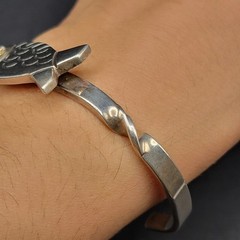 Vintage Taxco Mexico 925 Sterling Silver Fish Bangle Bracelet Twisted Cuff 21g